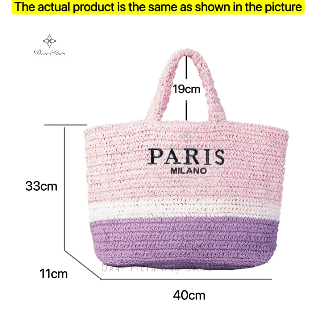Women's Summer Beach Straw Style Tote Bag Handwoven Large Capacity Luxury Designer Travel Handbags Casual Portable Shoulder Bags