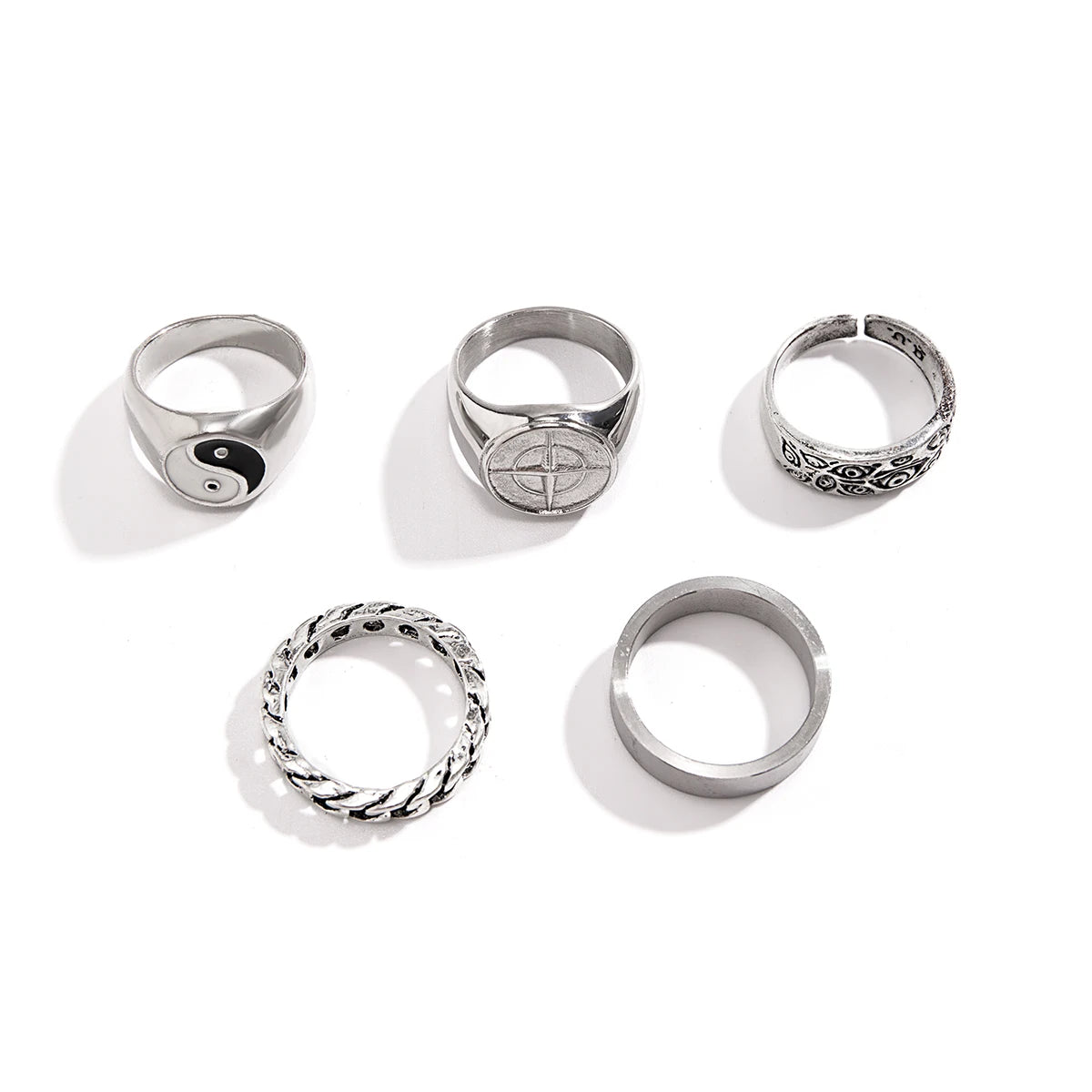 KunJoe 5pcs Punk Tai Chi Rings Set Adjustable for Men