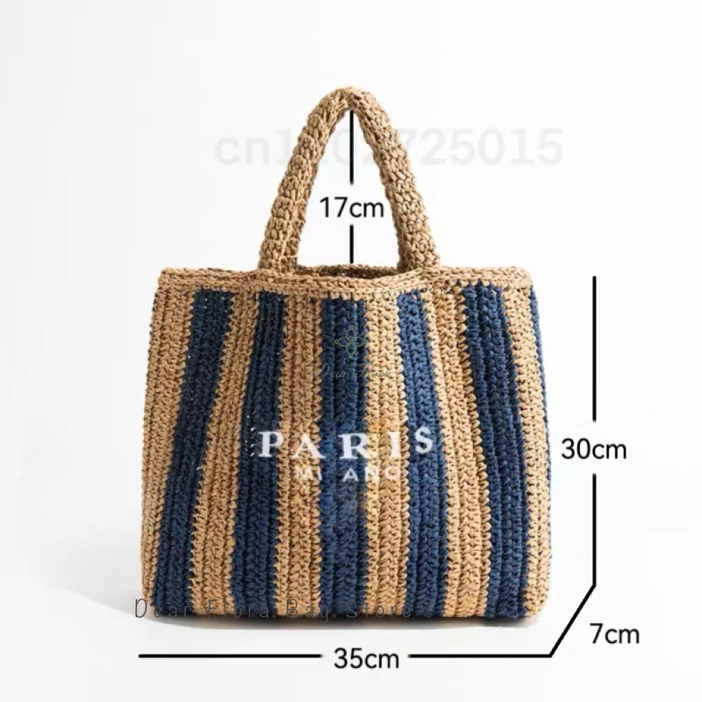 Women's Summer Beach Straw Style Tote Bag Handwoven Large Capacity Luxury Designer Travel Handbags Casual Portable Shoulder Bags