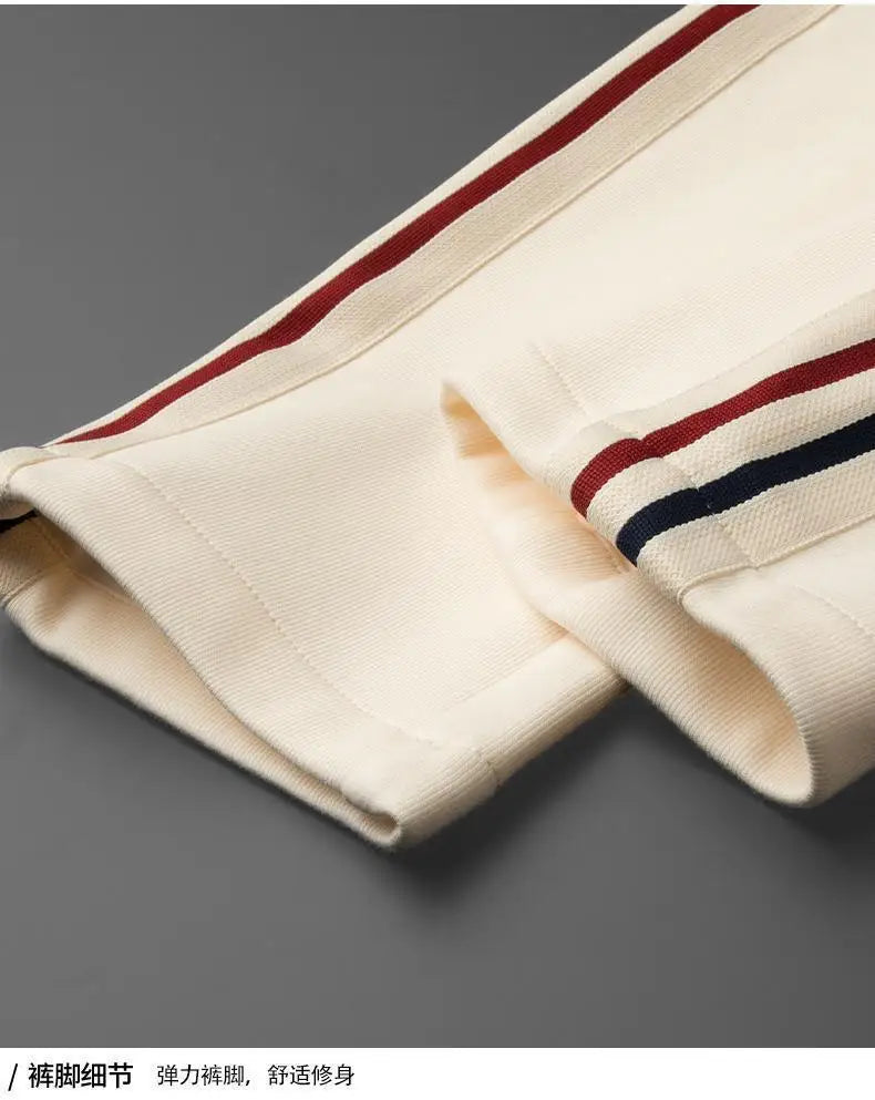 Men’s Slim-Fit Blue Casual Pants with Contrast Ribbon