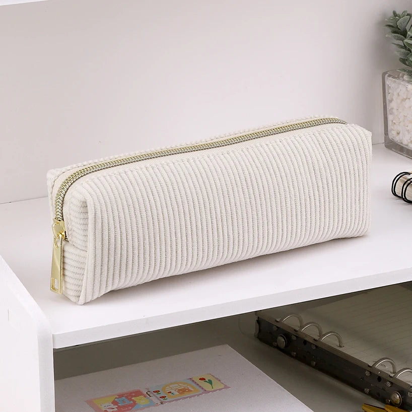 Solid Color Pencil Case Estuche Escolar Pencils Cases Trousse Corduroy Pen Case Stationery Simple School Supplies Pencil Pouch