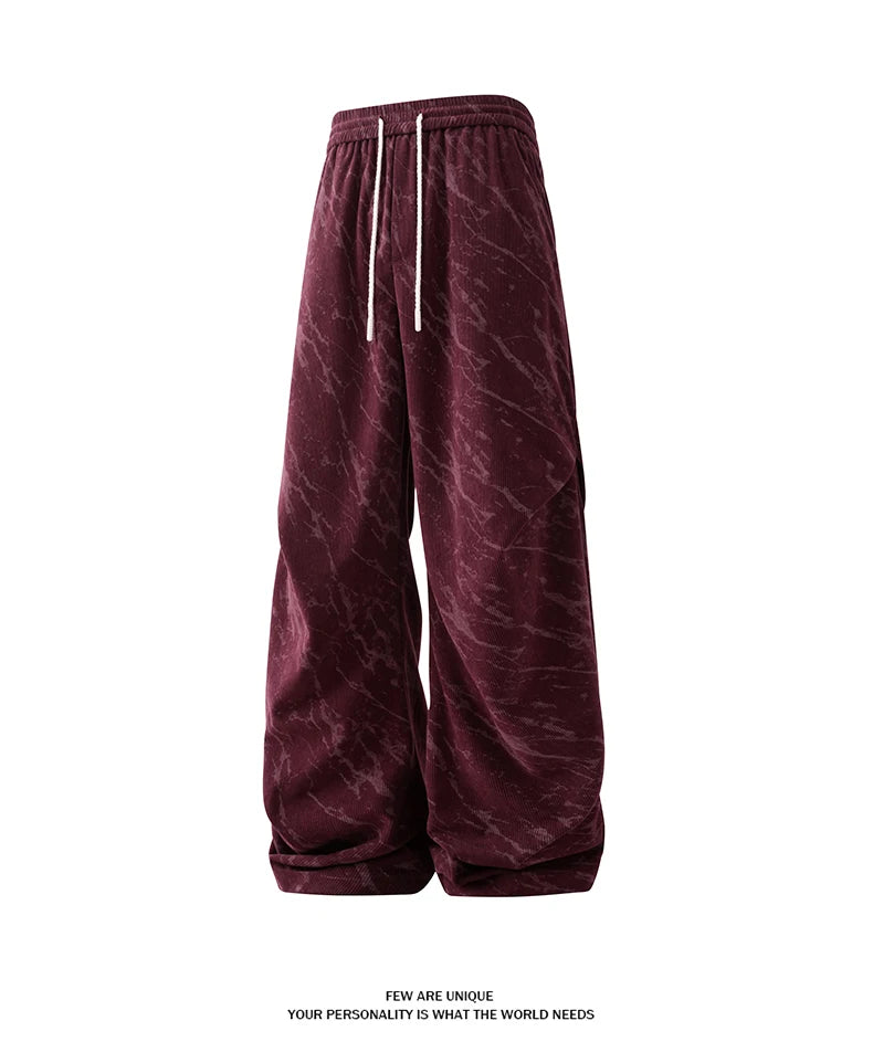 Men’s Corduroy Tie-Dye Cargo Pants Loose Autumn Trousers