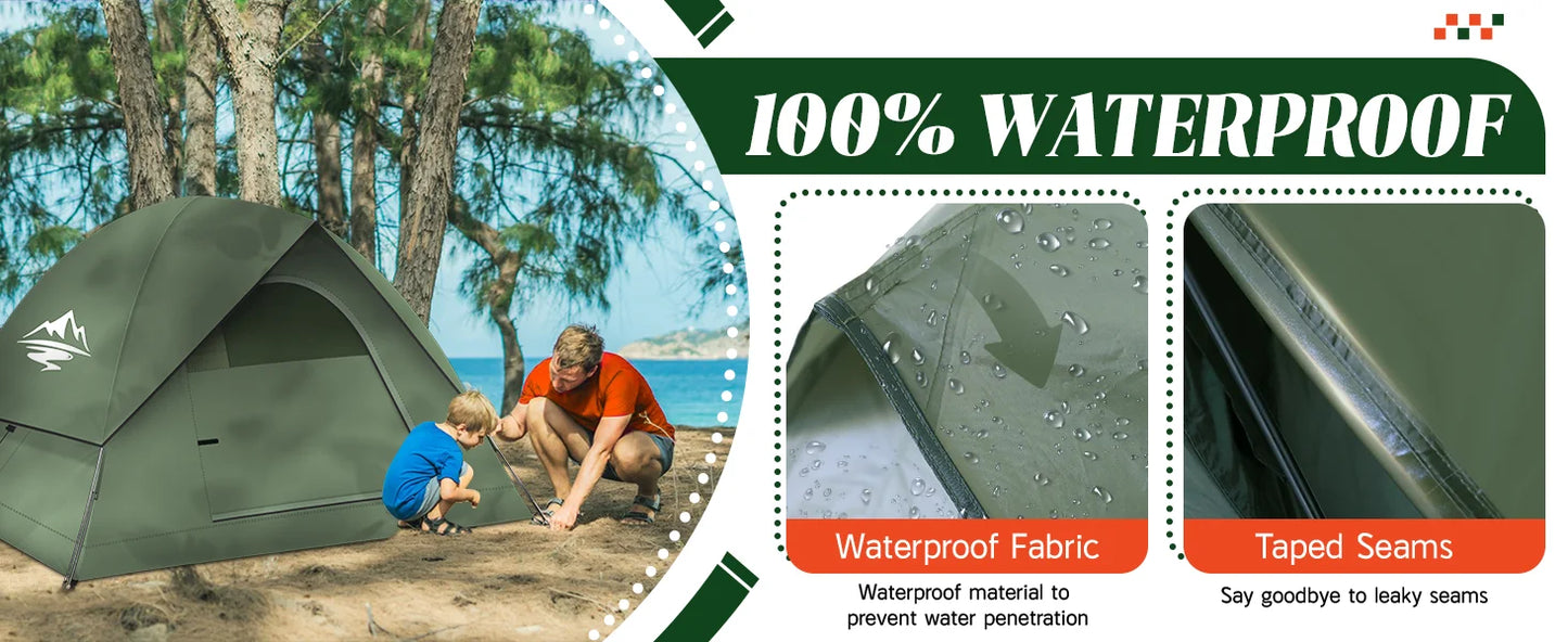 Tents for Camping 3-4 Person with Rainfly Camping Tents 100% Waterproof Windproof Tents for Camping with Removable Rainfly