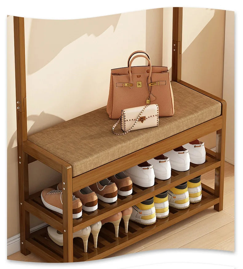 Bamboo Shoe Changing Stool – Modern Entryway Bench