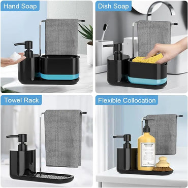 4-in-1 Kitchen Soap Dispenser with Sponge & Rag Rack