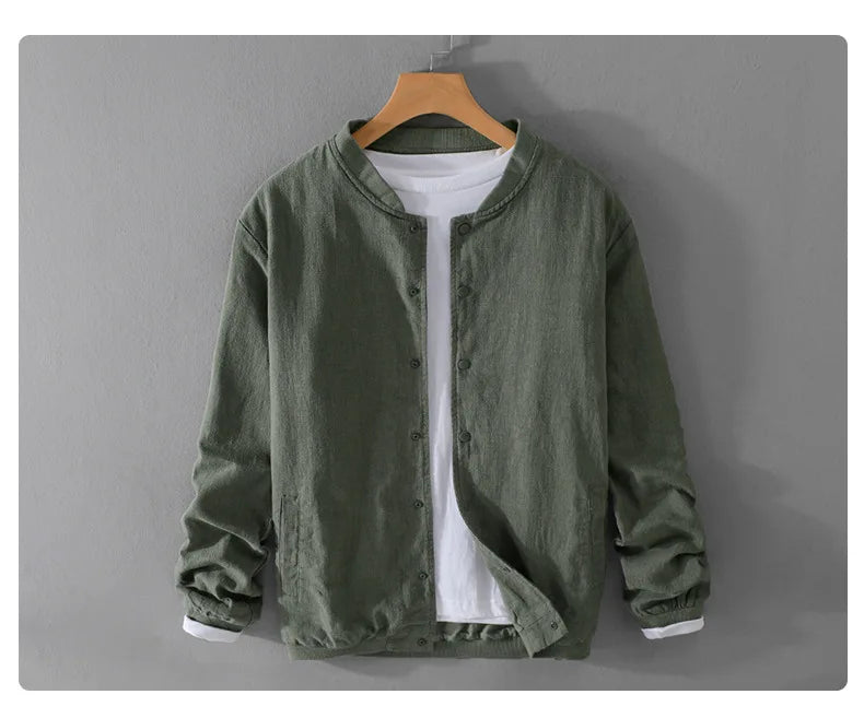 Men’s Cotton Linen Jacket – Casual Travel Stand Collar