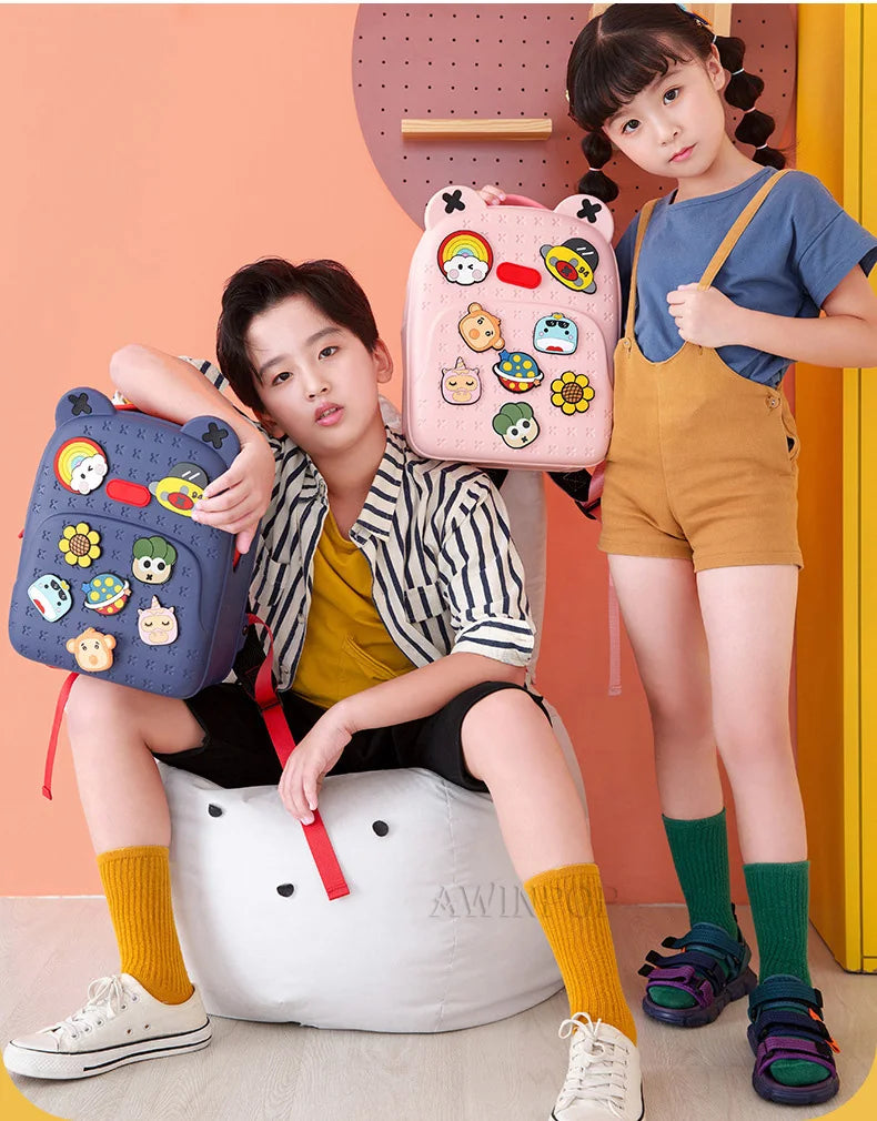 Fashion DIY Cartoon School Bags for Kids Boys Waterproof Children School Backpacks for Girls Kindergarten Kawaii Book Bag Gift