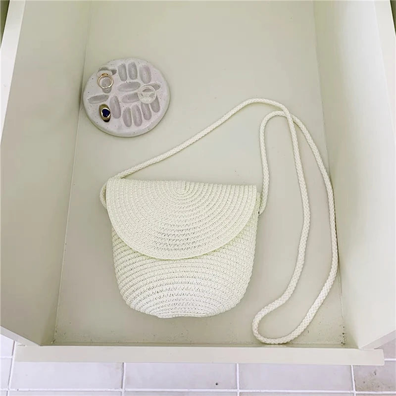 Girls’ Woven Straw Crossbody Shoulder Messenger Bag