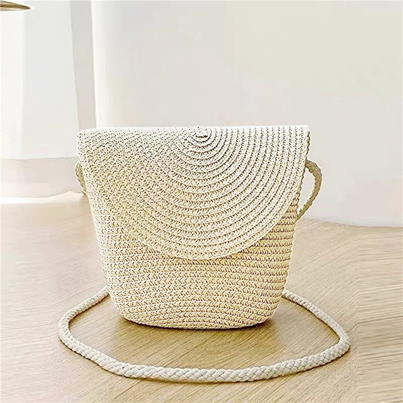 Girls’ Woven Straw Crossbody Shoulder Messenger Bag