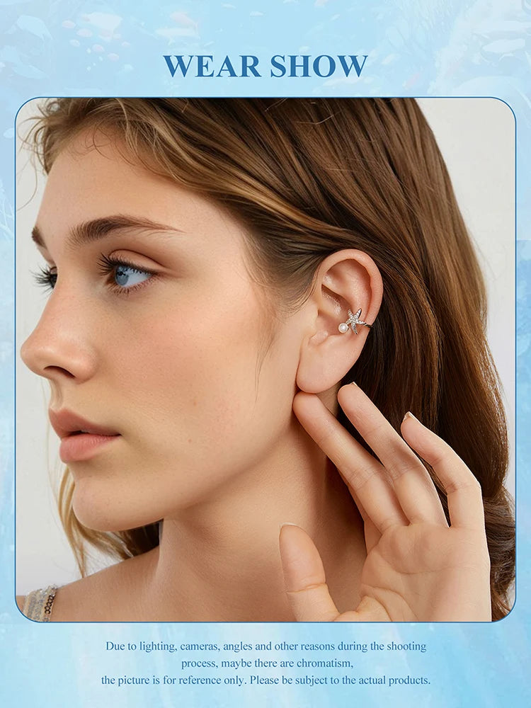 Bamoer 925 Silver Mermaid & Starfish Ocean Hoop Earrings