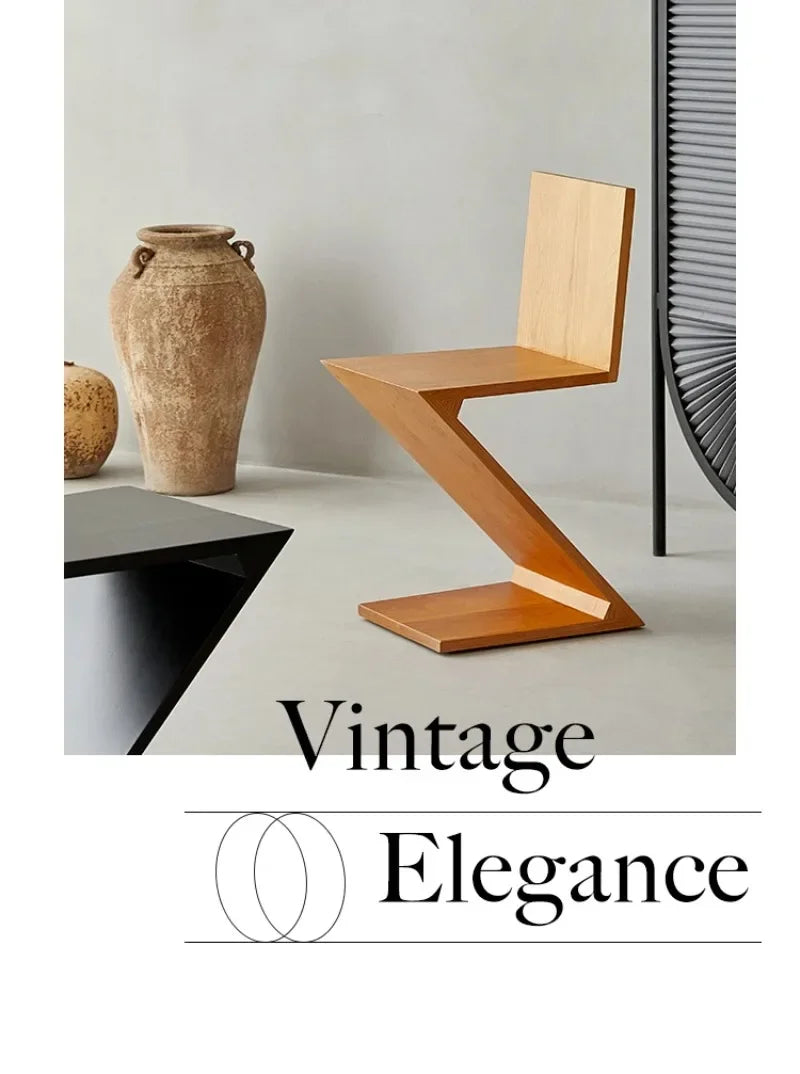 Zigzag Wood Chair Imitation Medieval Designer Z-shaped Dining Chair Creative Backrest Stool Home Nordic Chair for Bedroom