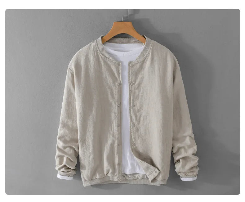 Men’s Cotton Linen Jacket – Casual Travel Stand Collar
