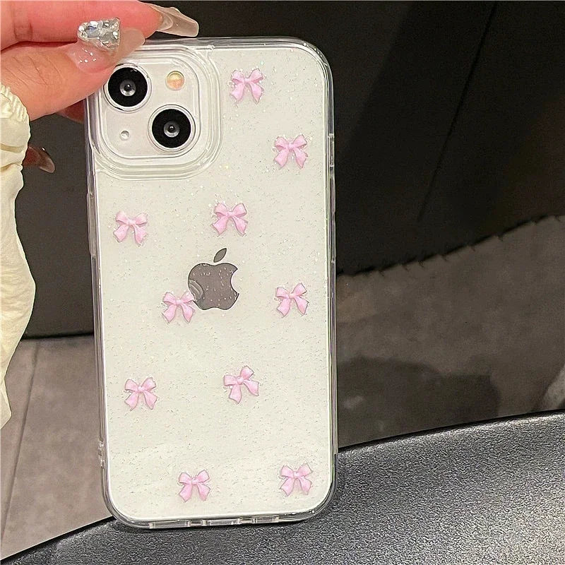 Cute Pink Bowknot iPhone Case – Clear Shockproof Cover