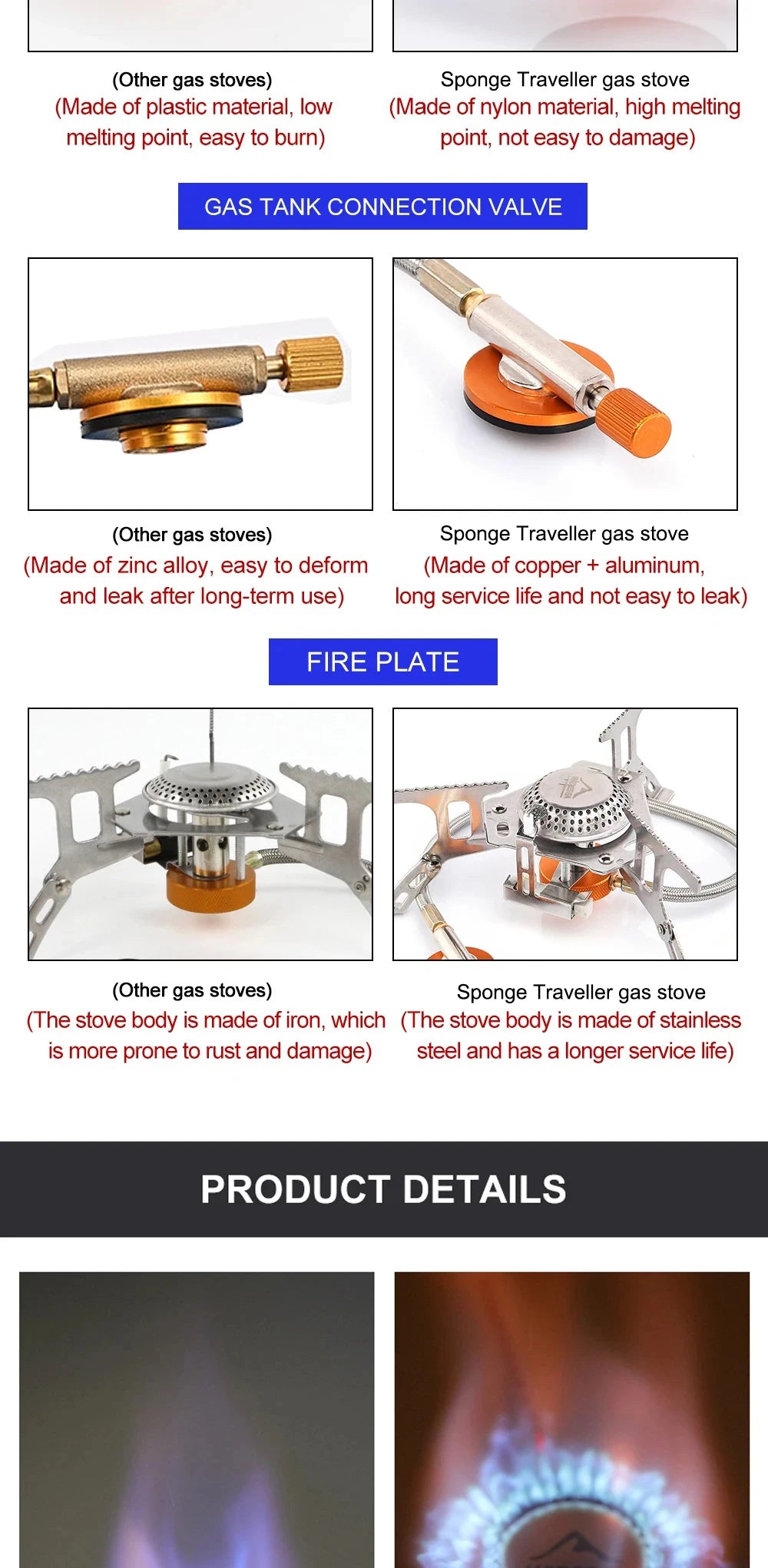 KIQUNE Portable Camping Gas Stove 3500W Outdoor Cooking