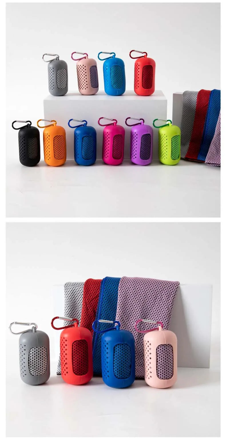 Sport Towel with Mini Silicon Gel Set Portable Breathable Sweat Absorption  Fitness Sport GYM Running Outdoor Quick Dry Cool