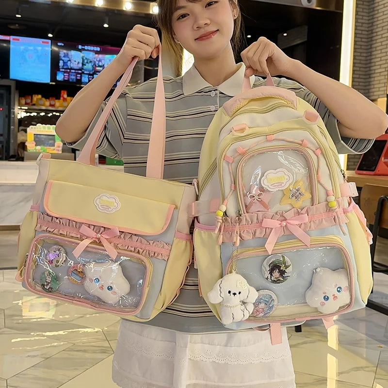 Large Capaci Children's School Bag Set for Girls Primary And Middle School Double oulder Bapa Sweet College Sle