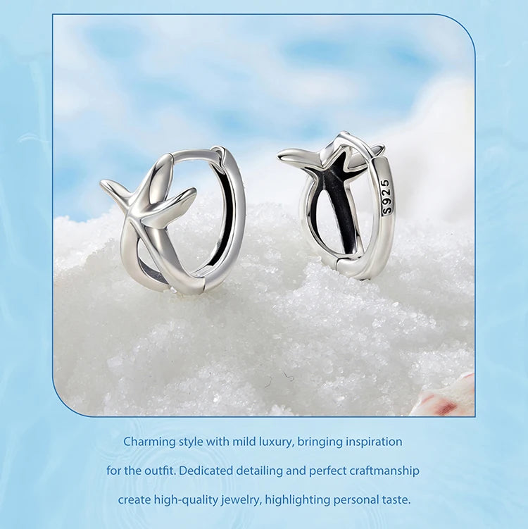 Bamoer 925 Silver Mermaid & Starfish Ocean Hoop Earrings