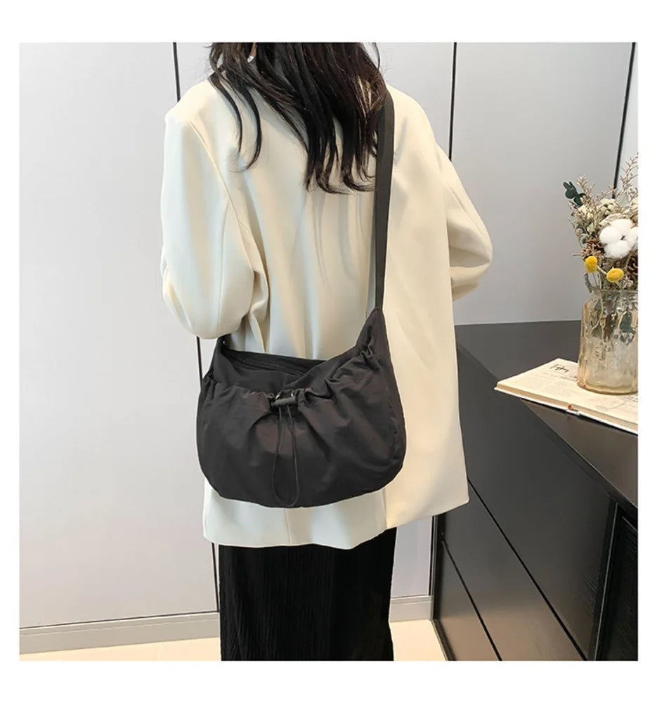 Nylon Pleated Shoulder Bag – Casual Crossbody Tote