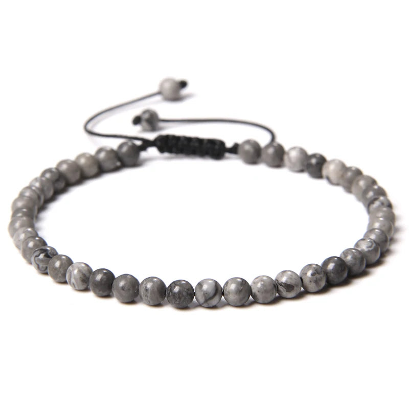 4MM Natural Stone Beaded Bracelet – Adjustable Unisex Quartz