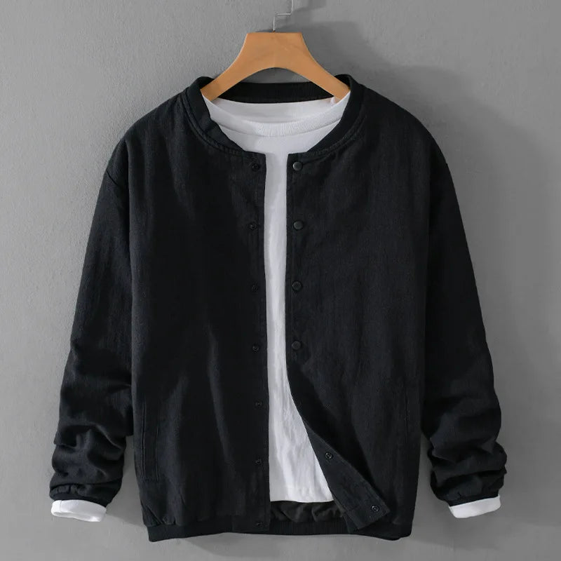 Men’s Cotton Linen Jacket – Casual Travel Stand Collar