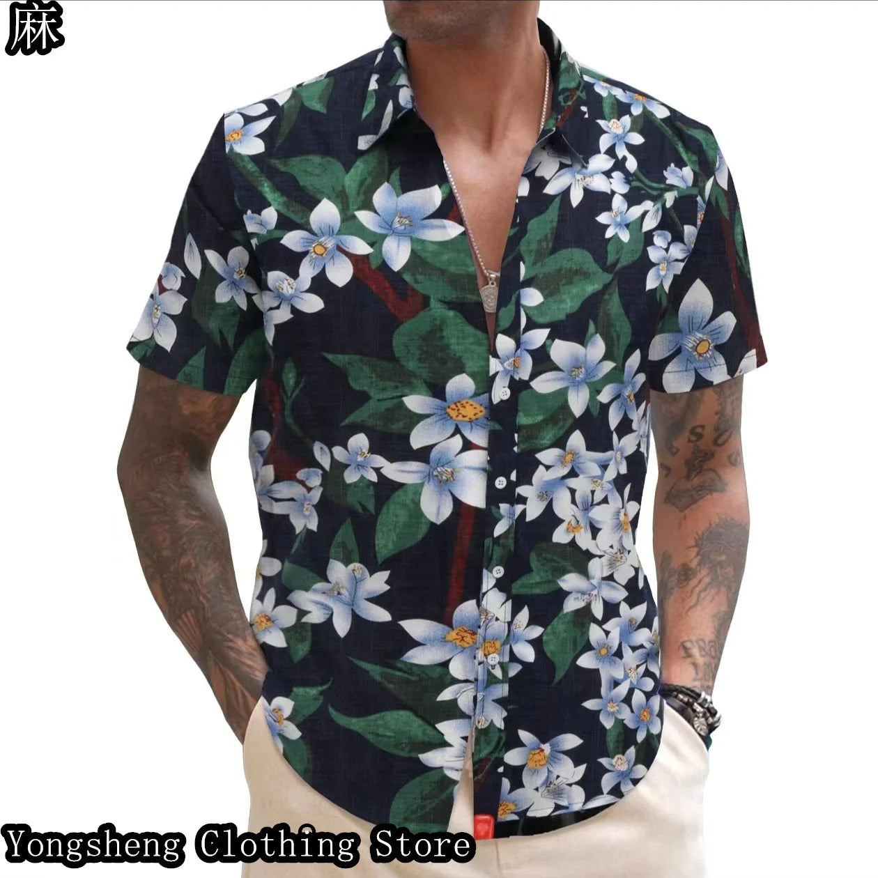 Men’s Summer Linen Print Short Sleeve Casual Shirt