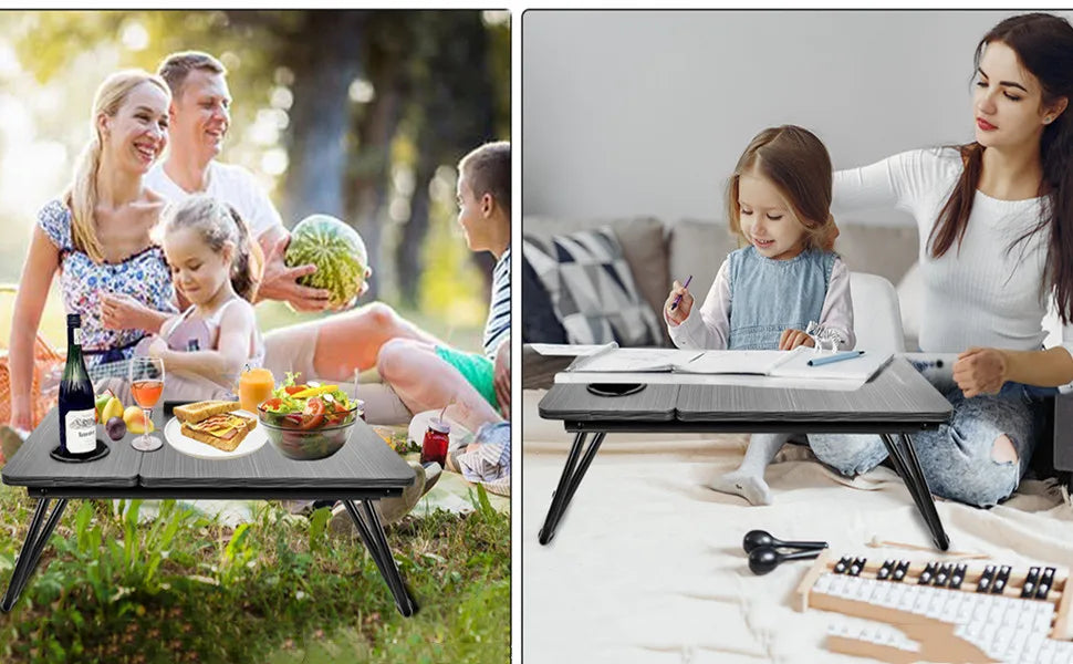 Work/Study in Bed Comfortably  Adjustable & Foldable Lap Desk with Cup Holder, Ventilated Design Prevents Overheating.