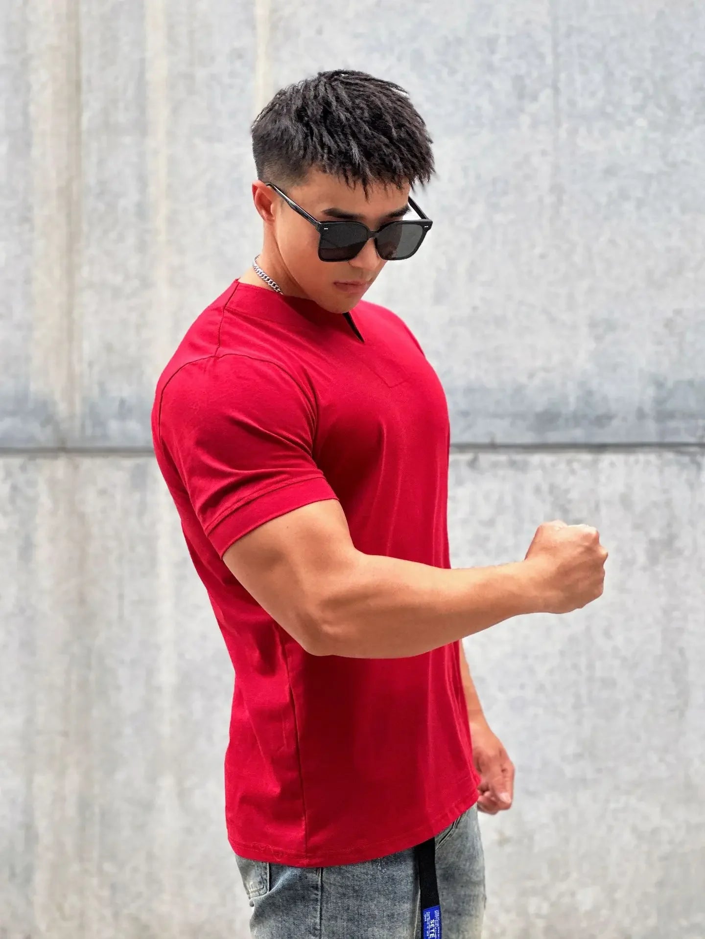 Men’s Slim Fit V-Neck T-Shirt – Summer Cotton Gym Tee