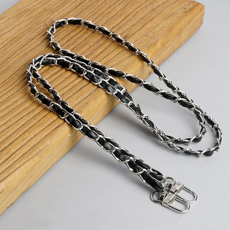 PU Leather Metal Chain Accessories Crossbody Shoulder Portable Wrist Bag Chain Strap Replacement Luggage Accessories Versatile
