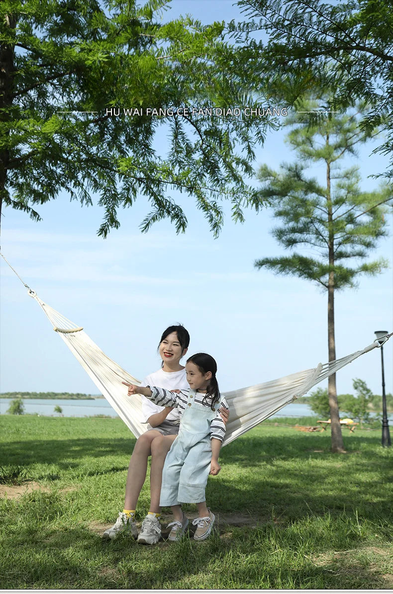 Single Person Portable Outdoor Camping Hammock Foldable High-strength Thick Canvas Anti Roll Leisure Sleep Swing Camp Hammock