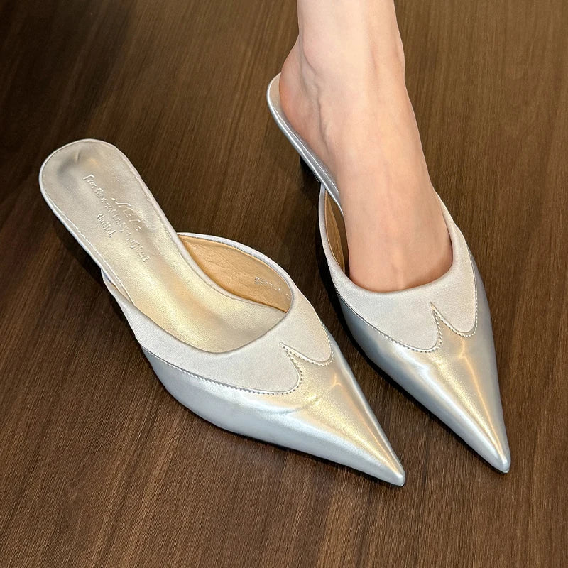 Women Slippers Pointed Toe Sexy Fashion Shoes Elegant Summer Heeled Shoes Woman 2025 Designer Luxury Pumps Dress New Shoes Lady