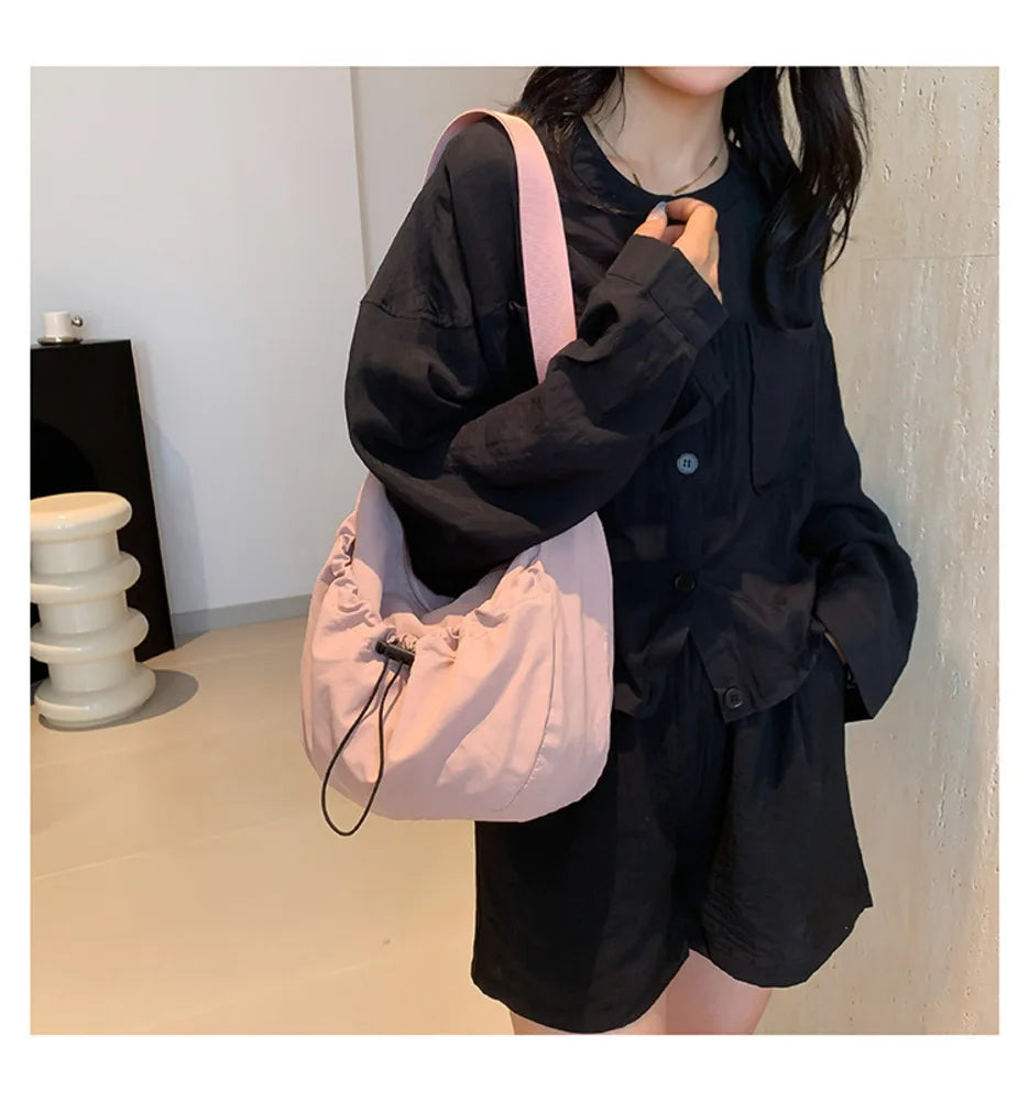 Nylon Pleated Shoulder Bag – Casual Crossbody Tote