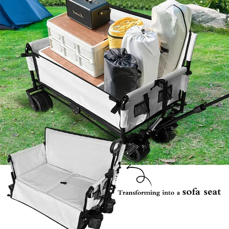 Foldable Camping Handcart with Sofa Seat Outdoor Storage