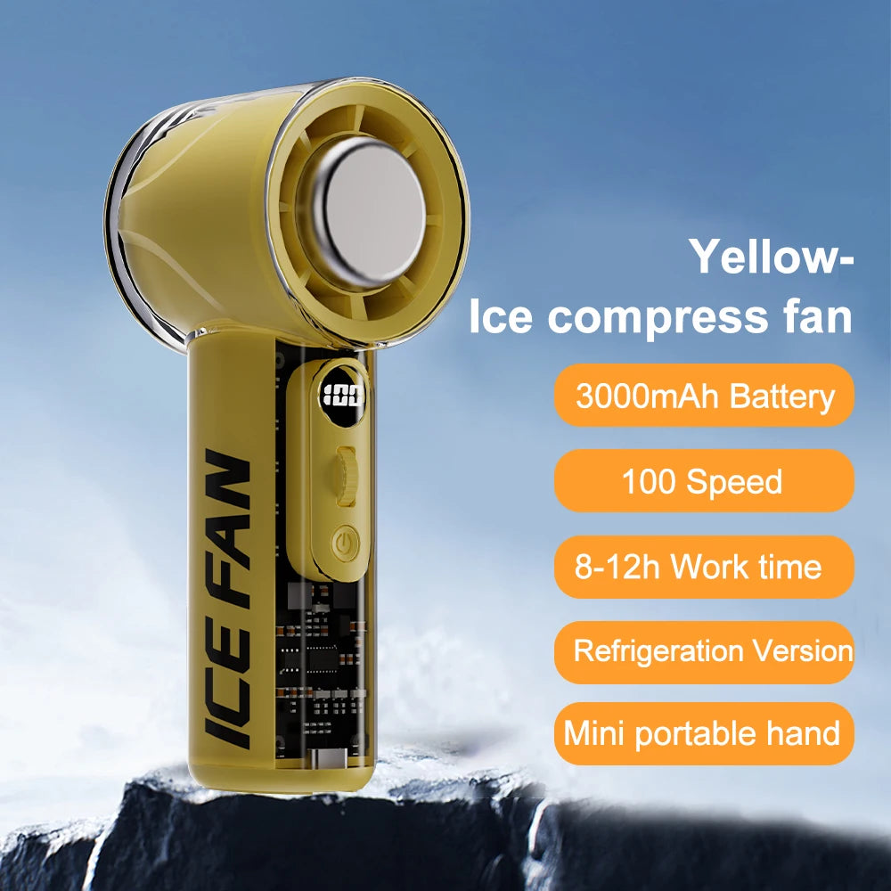 Turbos Chilled Ice Sensation Cold Fan 3000mAh Rechargeable Mini Turbos Fan 100 Speeds Outdoor Protable Handheld Air Cooling Fan