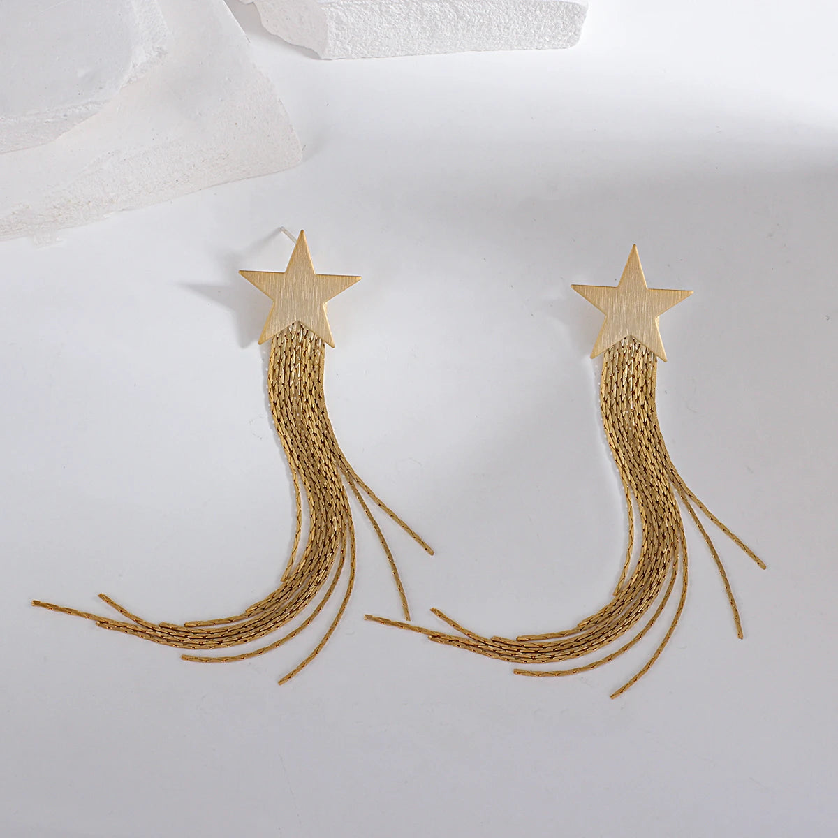 AENSOA Gold Star Tassel Drop Earrings for Women