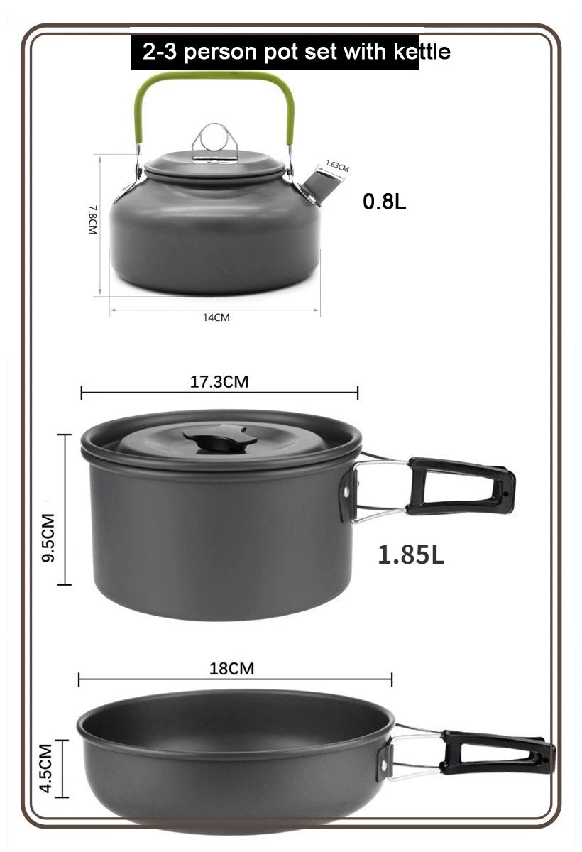 Camping Cookware Set Portable Pot & Pan for 1–7 Persons