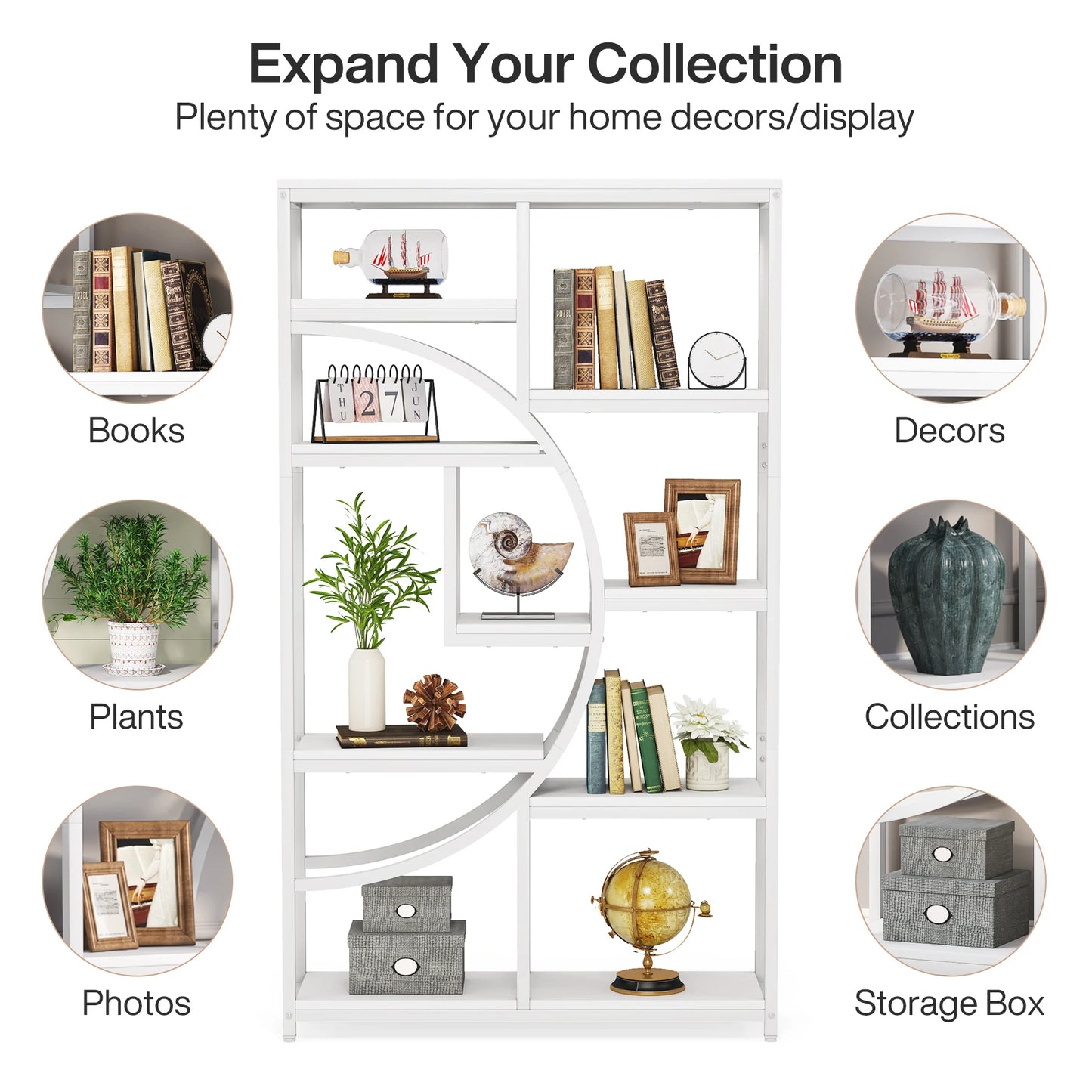 Tribesigns Bookshelf Industrial 5 Tier Etagere Bookcase, Freestanding Tall Bookshelves Display Shelf Storage Organizer