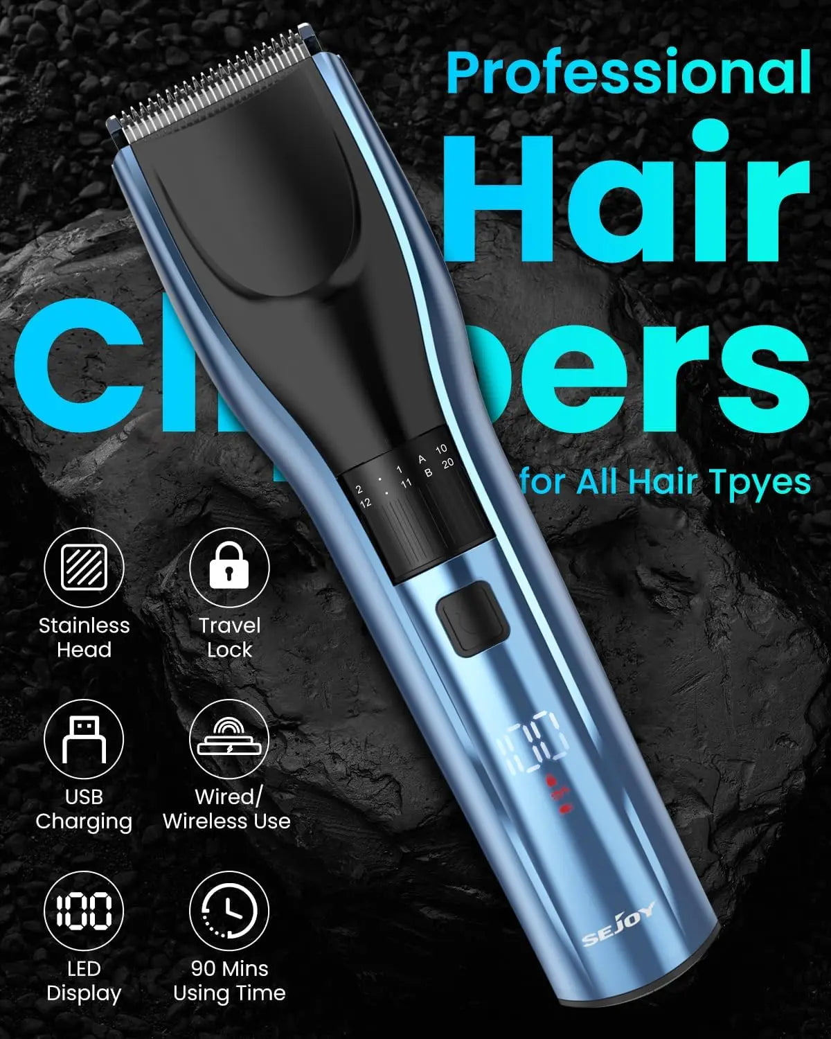 SEJOY Hair Clippers for Men Cordless Clippers for Hair Cutting Professional Men's Hair Clippers Rechargeable Hair Trimmer