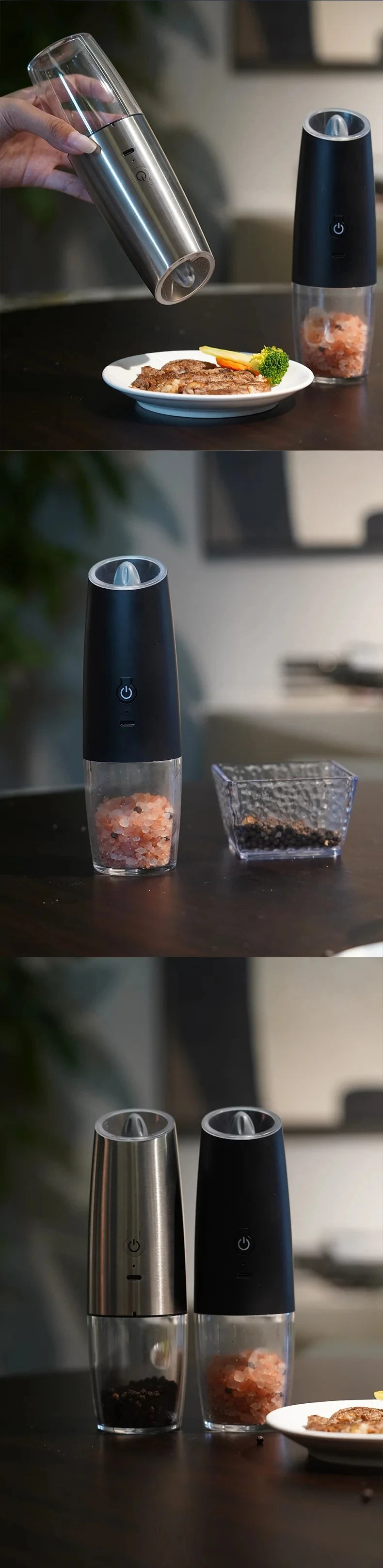 USB Rechargeable Electric Salt and Pepper Grinder Adjustable Coarseness Large Capacity Auto Spices Grinders Kitchen Cooking Tool