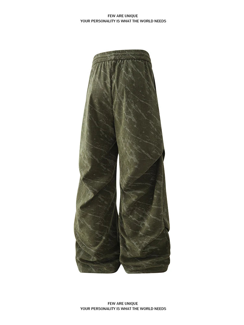 Men’s Corduroy Tie-Dye Cargo Pants Loose Autumn Trousers