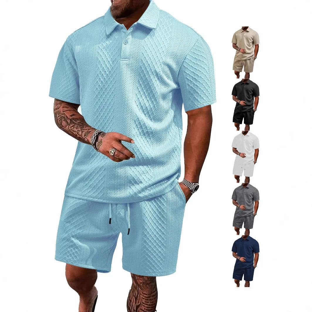 Men’s Summer Jacquard Polo Shirt – Casual Short Sleeve