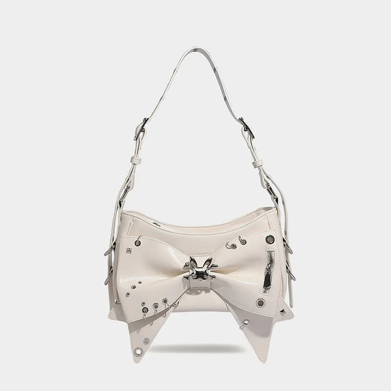 Spice Girl Rivet Bolsos Mujer Motorcycle Bow Bag Underarm Shoulder Bags American Style Sac Femme New Adjustable Strap Bolso