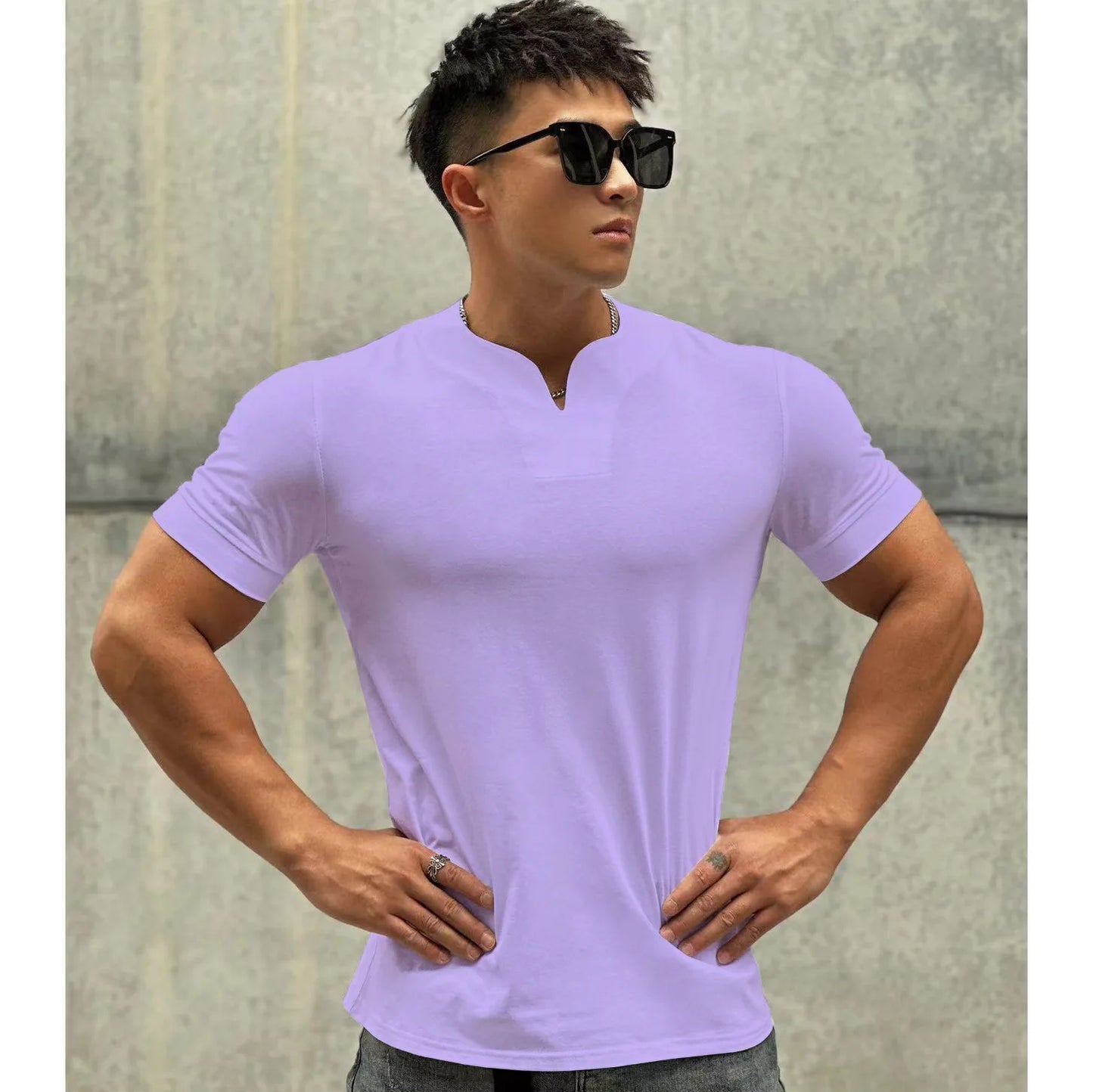 Men’s Slim Fit V-Neck T-Shirt – Summer Cotton Gym Tee