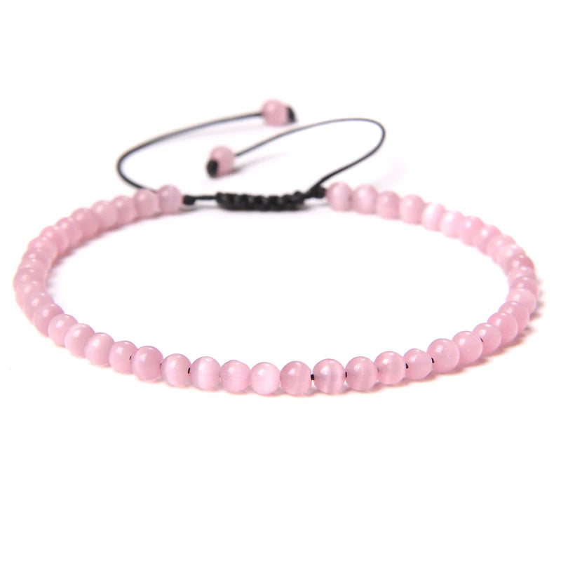 4MM Natural Stone Beaded Bracelet – Adjustable Unisex Quartz