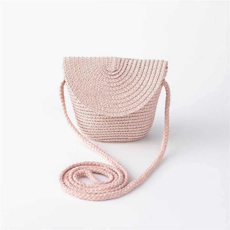 Girls’ Woven Straw Crossbody Shoulder Messenger Bag