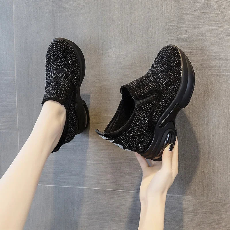 2023Women's Shoes  Autumn New Casual Small White Shoes Rhinestone Platform Sports Air Cushion Shoes Plus Size Zapatos De Mujer