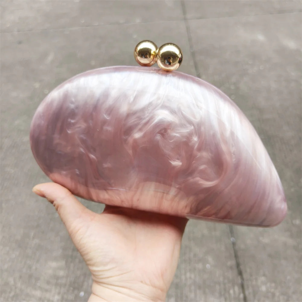 Marble Acrylic Evening Clutch Bag with Diamond Chain