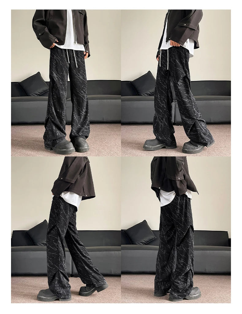 Men’s Corduroy Tie-Dye Cargo Pants Loose Autumn Trousers