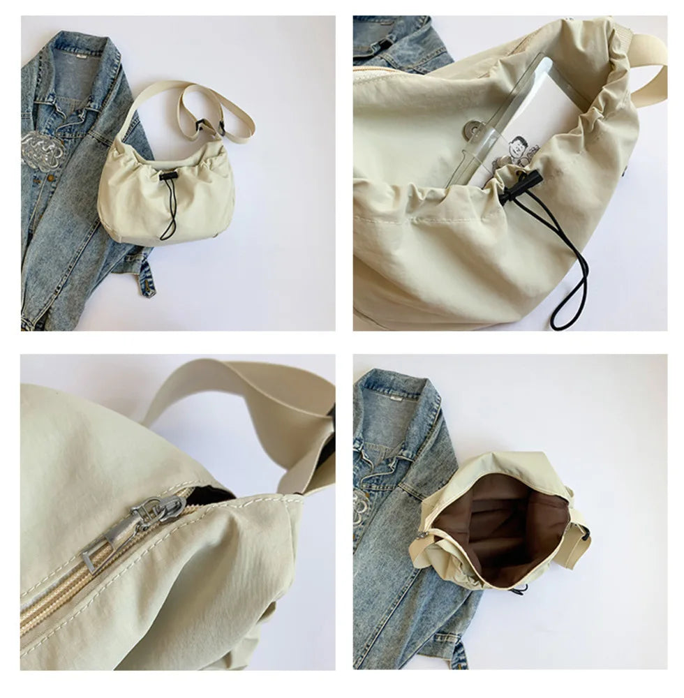 Nylon Pleated Shoulder Bag – Casual Crossbody Tote