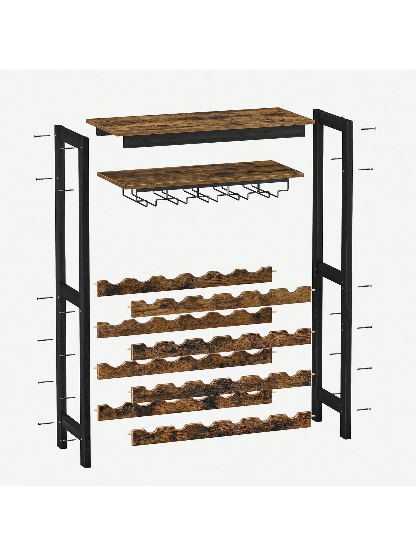 SONGMICS 24-Bottle Free Standing Wine Rack with Glass Holder, Wobble-Free, Kitchen Bar Dining Room,Display Storage Shelf