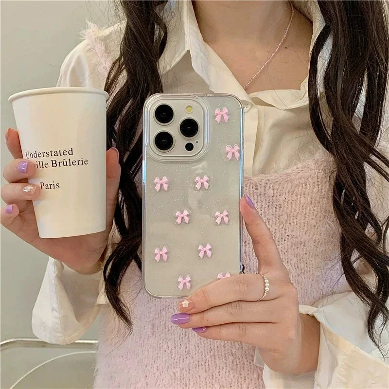 Cute Pink Bowknot iPhone Case – Clear Shockproof Cover
